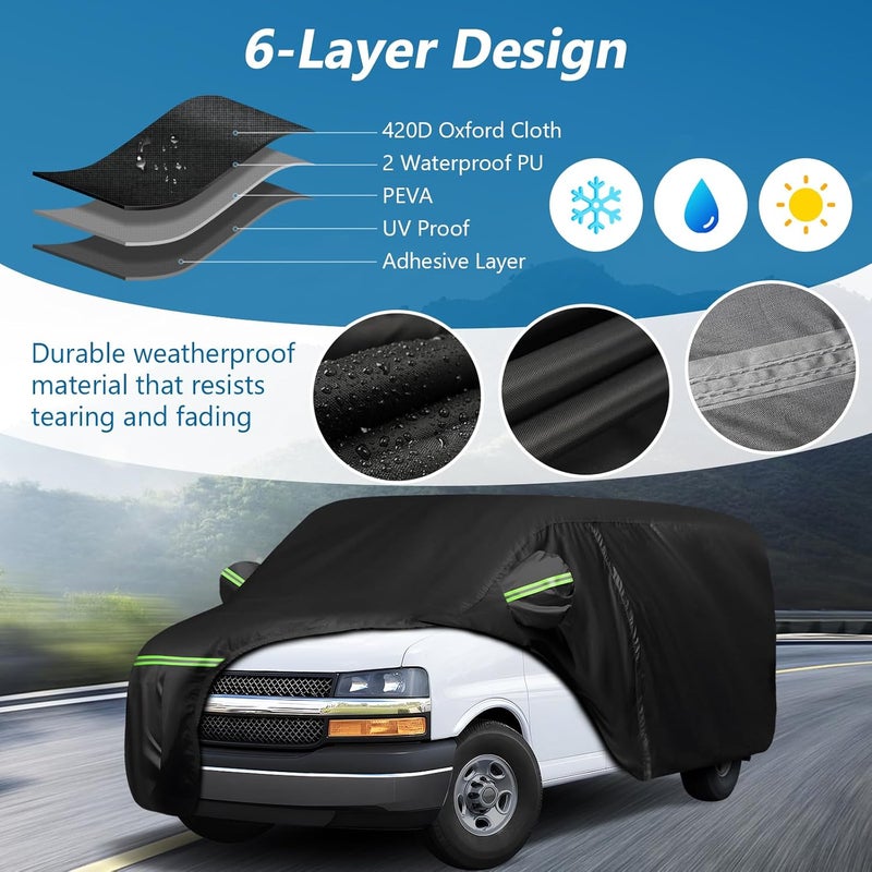 BIGACOVER Car Cover for Express Van/GMC Savana Cargo Van 1500/2500/3500 1996-2025 (SWB), 420D Sun Heat Protection Outdoor Full Car Covers with Driver Side Zipper Windproof Heavy Duty Protection - Image 2
